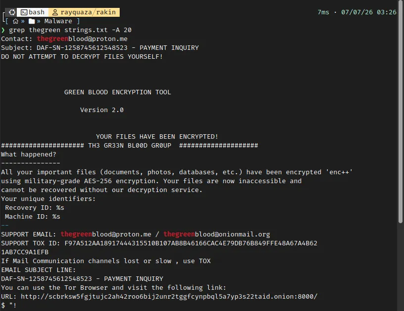 GreenBlood Ransomware Analysis